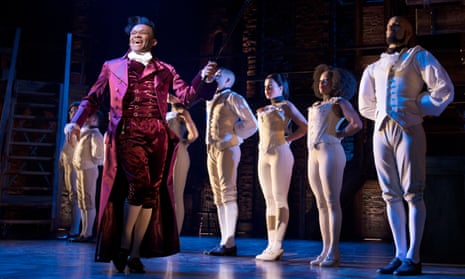 The West End cast of Hamilton, which co-stars Jason Pennycooke (left) as Thomas Jefferson.