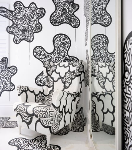 The black and white doodled home of Mr Doodle, aka the artist Sam Cox