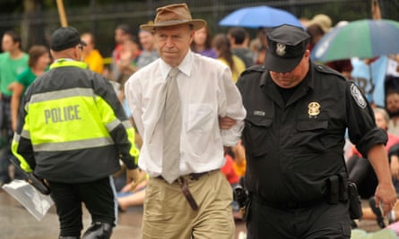 James Hansen is arrested outside the White House for protesting on 27 September 2010.