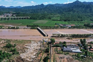 This aerial picture shows a flooded area in Miyun district, northern Beijing, after the heavy rains