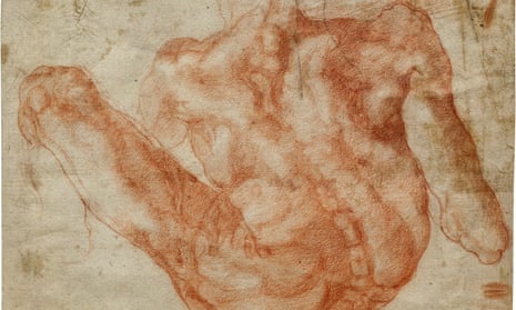 The red chalk drawing has been linked to one of the figures battling serpents on the Worship of the Brazen Serpent painting. 