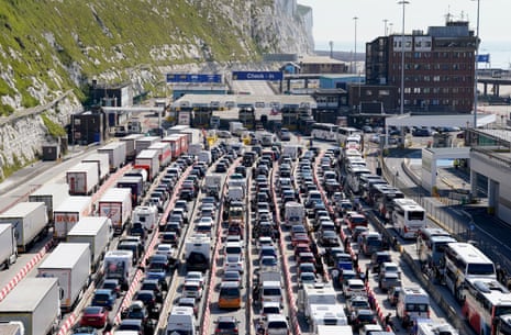 Vehicles queuing for ferries at the Port of Dover, Kent,today
