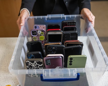 One of the boxes where pupils at a school in Worcestershire store their phones during the day.