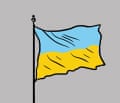 An illustration of a Ukrainian flag on a flagpole