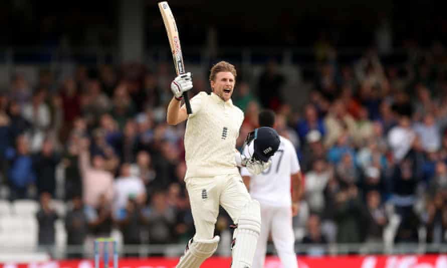 Joe Root celebrates after reaching his century against India at Headingley during the third Test in August.
