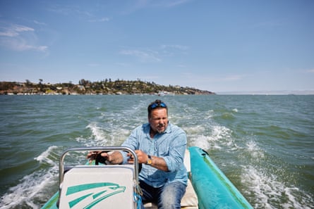 McClean drives his boat through Richardson Bay.