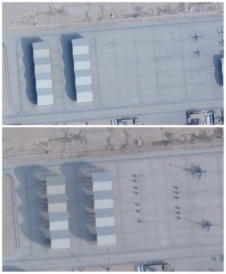 A combination of satellite images shows the Prince Sultan airbase in Saudi Arabia on 6 December last year and 2 February this year.