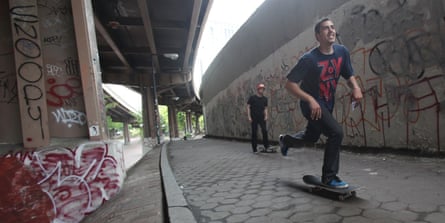 People skate at the famed Brooklyn Banks skate park May 14, 2010 in New York City. The area beneath the Brooklyn Bridge has been beloved by skaters for decades