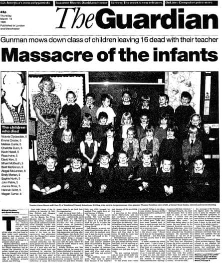 Guardian front page after the Dunblane shooting in 1996