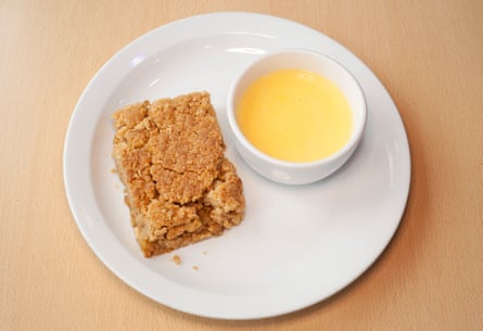 ‘What’s the point without custard?’: apple crumble.