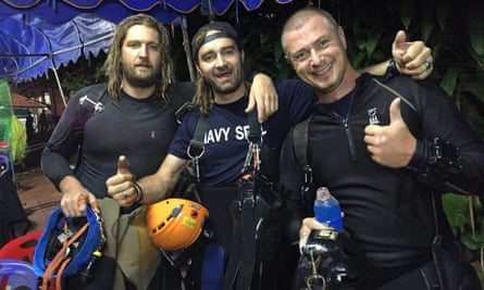 Erik Brown, Mikko Paasi and Claus Rasmussen (left to right), divers involved in rescuing the last group of boys trapped in the cave.