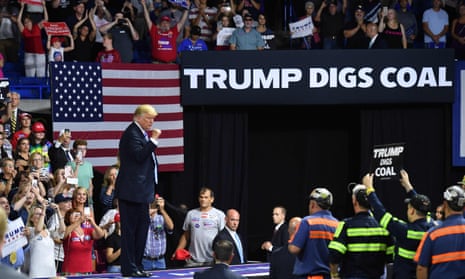 Trump at a rally in Charleston, West Virginia in August. The administration recently announced a plan to weaken regulations on US coal plants.