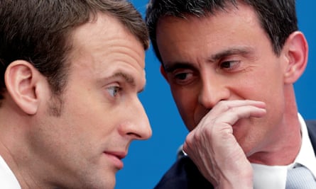 Macron and Manuel Valls, on right