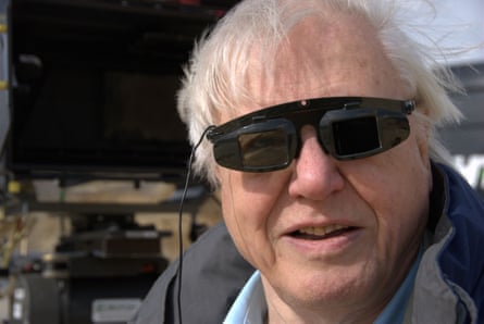 David Attenborough on the set of Flying Monsters 3D.