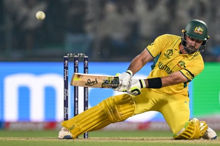 Glenn Maxwell goes through his repertoire of shots against the Netherlands.