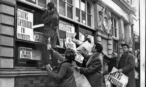 Photograph of the first Welsh language protest