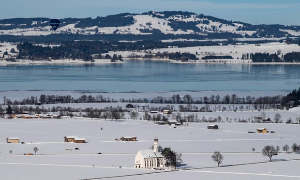 The pilgrimage church of St Coloman stands in the snow near Schwangau in Bavaria, Germany