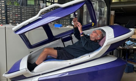 Philip Nitschke enters a ‘suicide pod’ known as ‘The Sarco’ in Rotterdam, The Netherlands, July 8, 2024.