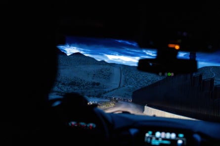 A view from inside a US border patrol vehicle in Sunland Park, New Mexico, on 23 July 2025.