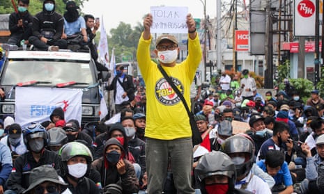 Workers in Tangerang, Indonesia protest against the new labour laws, which they believe will deprive them of their rights.