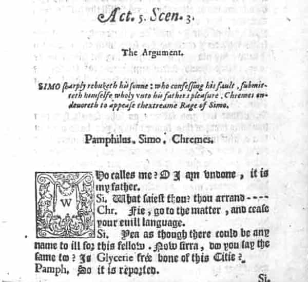 Cambridge academic Dr Anne Toner believes this 1588 edition of Roman dramatist Terence’s 
Andria is the first time the ellipsis was printed in an English play's script.