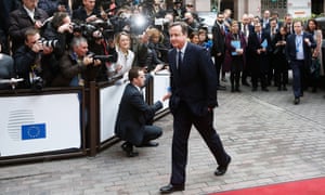 One man with a single aim: David Cameron arrives for the European Council summit.