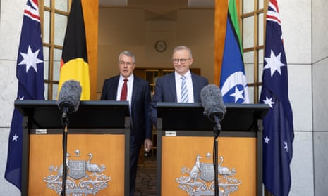 The Prime Minister Anthony Albanese and Attorney-General Mark Dreyfus at a press conference in the PM's courtyard of Parliament House in Canberra, Monday 28 November 2022.
