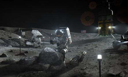 An illustration by Nasa shows Artemis astronauts on the moon.
