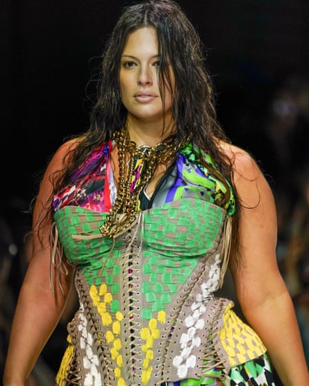 Ashley Graham models a corset in Matty Bovan’s show.