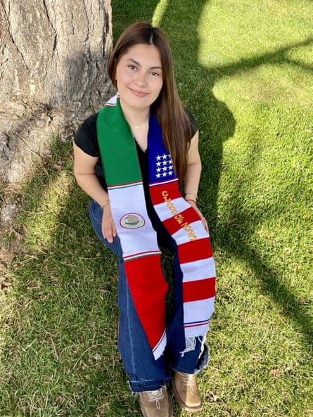 Naomi Peña Villasano poses with her sash of both the Mexican and American flags.