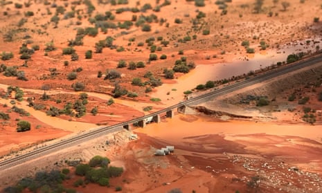 Flood damage to an outback rail line
