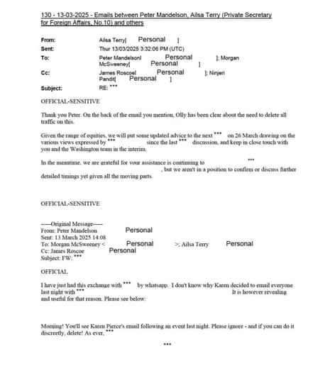 No 10 and Mandelson emails