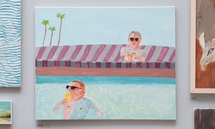 Joe Lycett’s I Drink a Crisp, Cold Beer in a Pool in Los Angeles while Gary Lineker Looks On in Disgust, at the RA Summer Exhibition 2023.