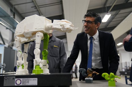 Rishi Sunak inspecting a 3-D printed model of an All Terrain Armoured Transport Walker from Star Wars, made by apprentices, during a visit to the UK Atomic Energy Authority, Culham Science Centre, Abingdon, today. Sunak is a Star Wars fan.