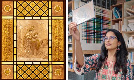Roopini Venkatasubramanian working on her stained glass