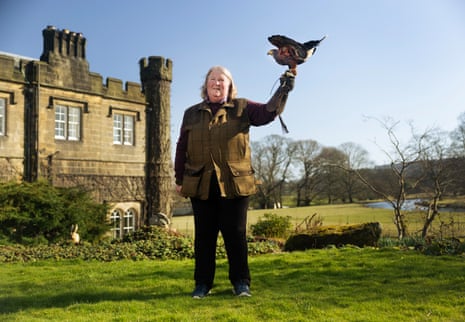 Mandy Abbott, a falconer at the Swinton Estate in Ripon, North Yorkshire, holding a hawk