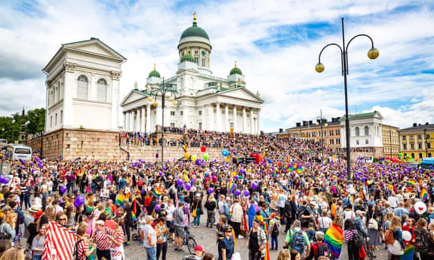 A proud gathering at Helsinki Cathedral.