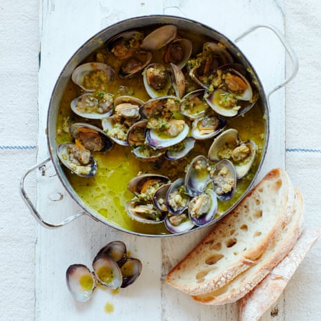 Thomasina Miers’ clams with wild garlic, almond and hazelnut.