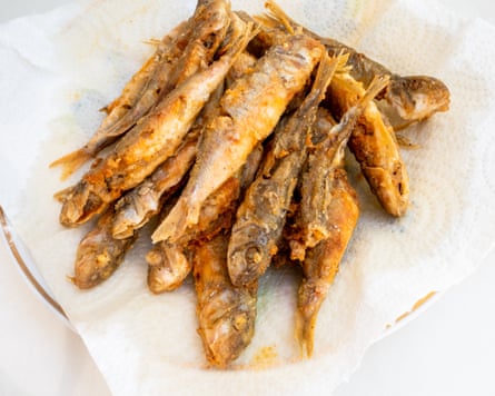 fried small Black Sea red mullet