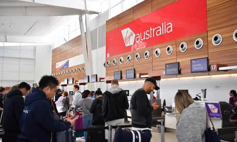 A queue at the Virgin Australia check in area at Adelaide airport.