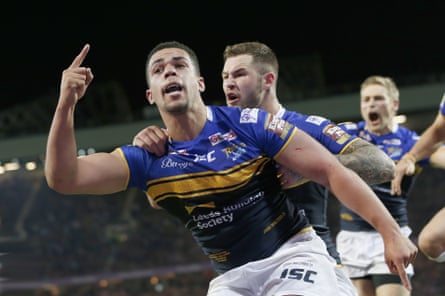 Josh Walters celebrates after scoring the all-important try at Old Trafford in 2015.