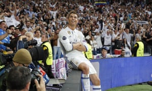 Real Madrid CF v Club Atletico de Madrid - UEFA Champions League Semi Final: First Leg<br>MADRID, SPAIN - MAY 02:  Cristiano Ronaldo of Real Madrid celebrates his team's second goal during the UEFA Champions League Semi Final first leg match between Real Madrid CF and Club Atletico de Madrid at Estadio Santiago Bernabeu on May 2, 2017 in Madrid, Spain.  (Photo by Angel Martinez/Real Madrid via Getty Images)