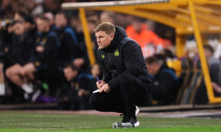 Eddie Howe watches Newcastle in action against Wolves