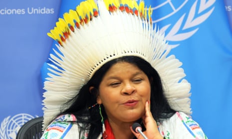 Brazil's Indigenous peoples minister Sonia Guajajara speaks at the United Nations.