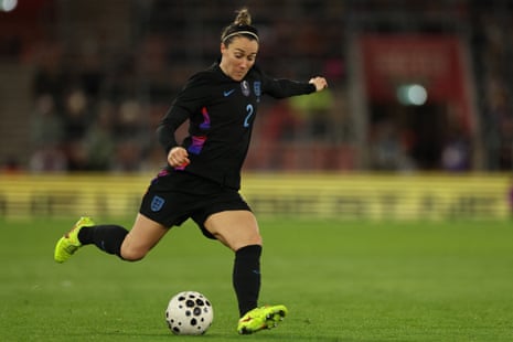 Lucy Bronze crosses the ball for England as the second half gets underway.