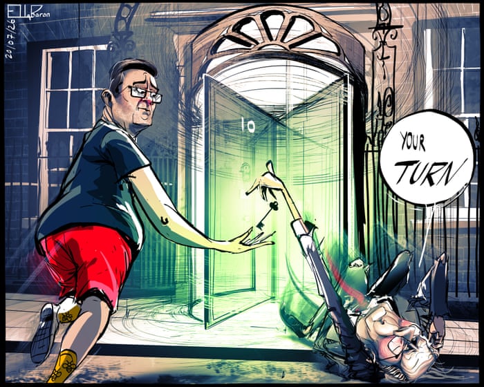 Ella Baron on the revolving door of Downing Street – cartoon