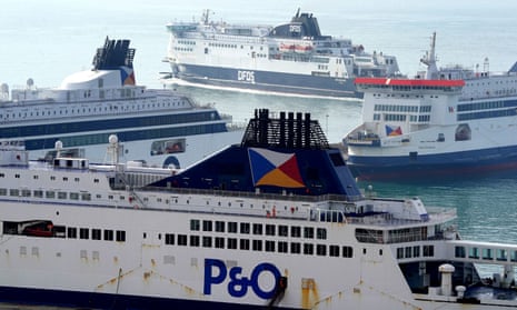 P&O Ferries vessels moored at the port of Dover in Kent.