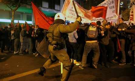 Greek riot police clash with anti-Obama protesters in Athens.
