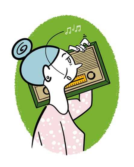 Older later with a boom box illustration