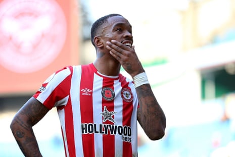 Ivan Toney, pictured here wearing a big advert for a South African betting firm on the front of his shirt, was handed an eight-month ban for breaking Football Association gambling rules on over 200 occasions. He has since been diagnosed with a gambling addiction that he has said he will address come season’s end.